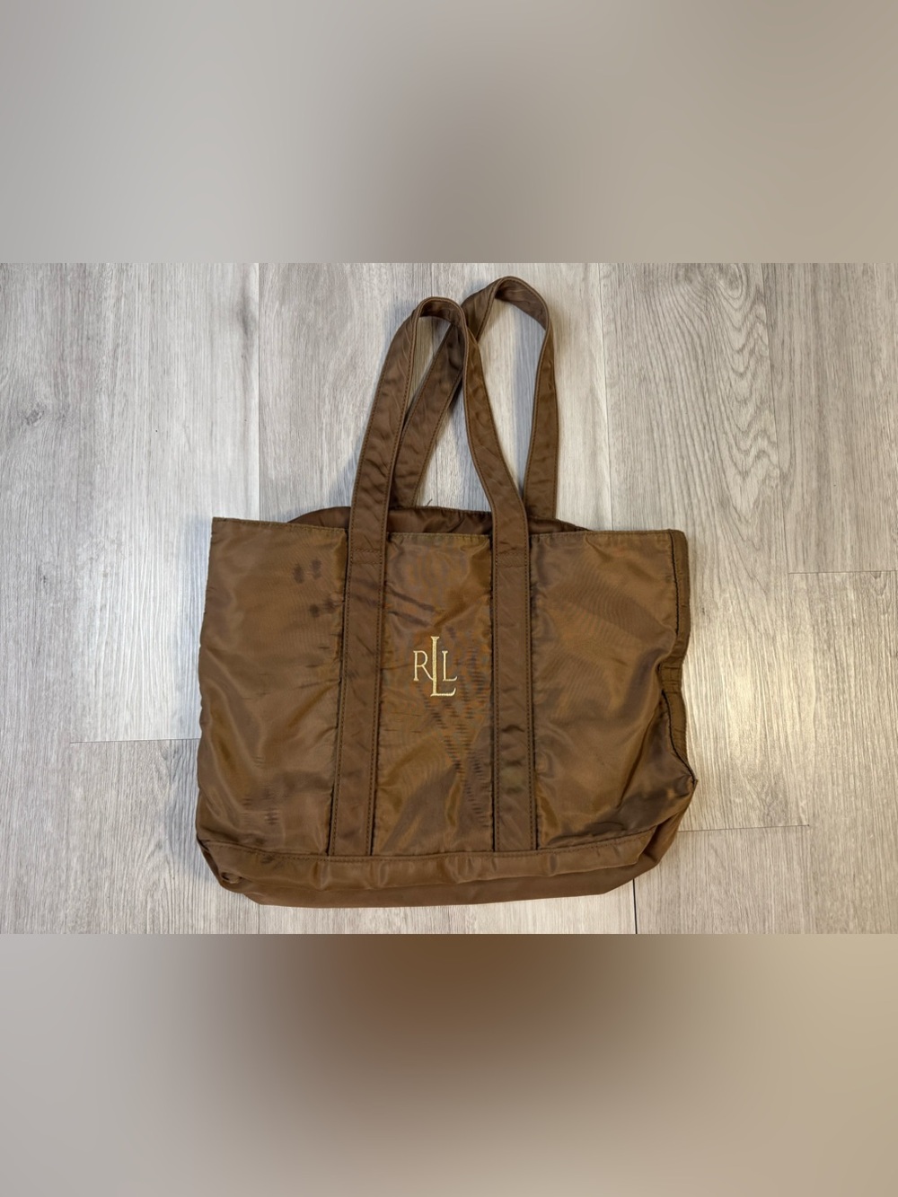 Lauren Ralph Lauren Brown Tote Bag Embroidered RL Logo Zip Lined Pockets